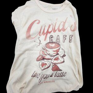 American Eagle Womens Cupids Cafe Graphic T-Shirt Beige M 100% Cotton Soft Casua